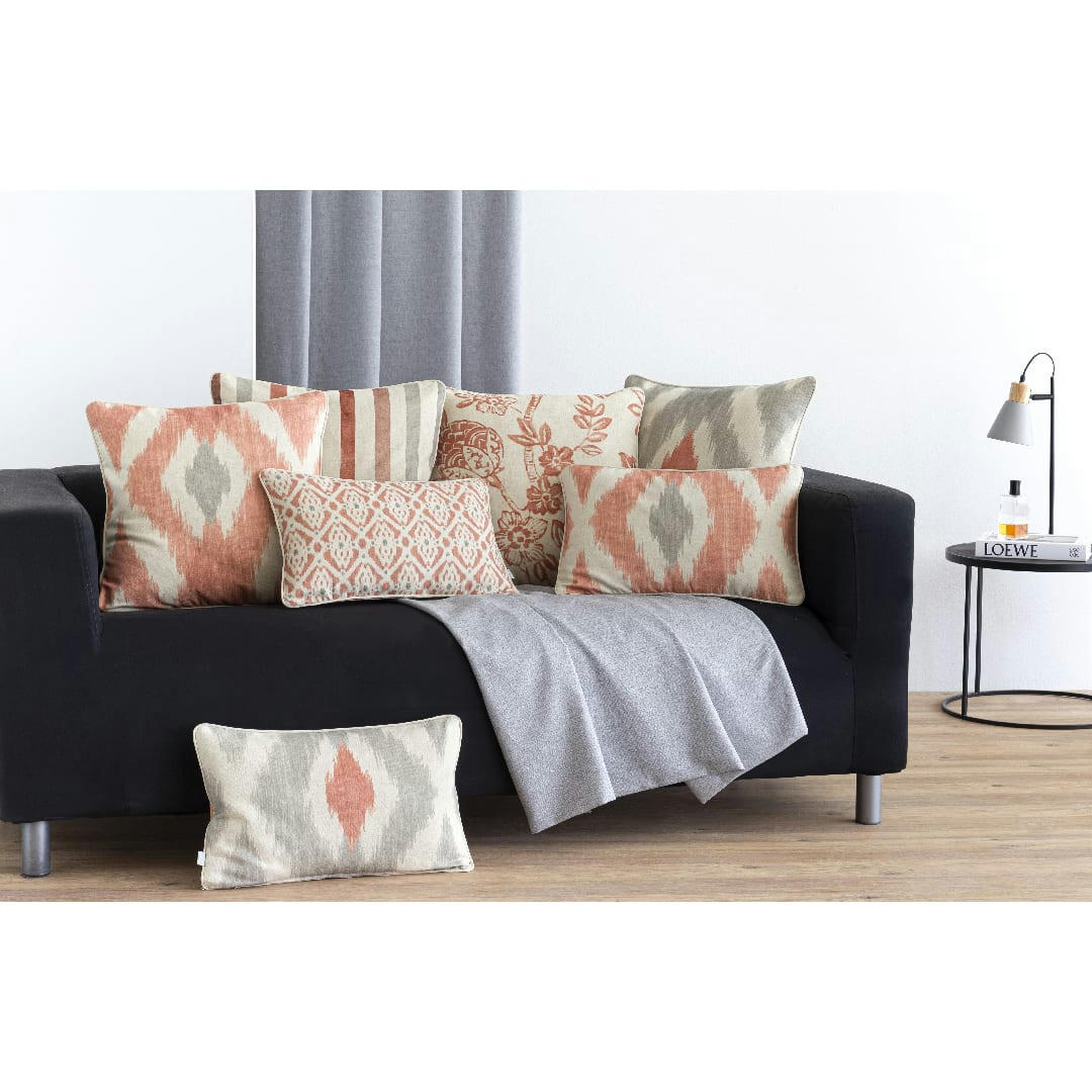 FORMENTERA - 2 Housses de coussins 30x50 cm corail/gris