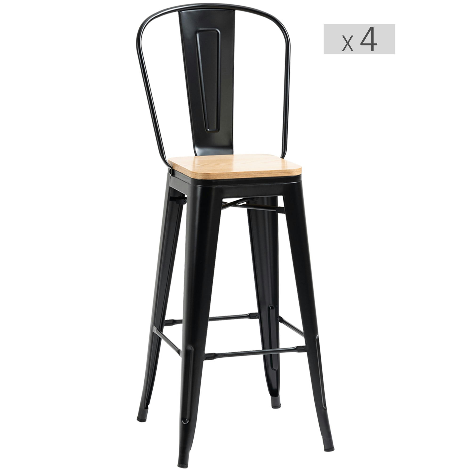 - Lot de 4 tabourets de bar industriel avec dossier repose-pied