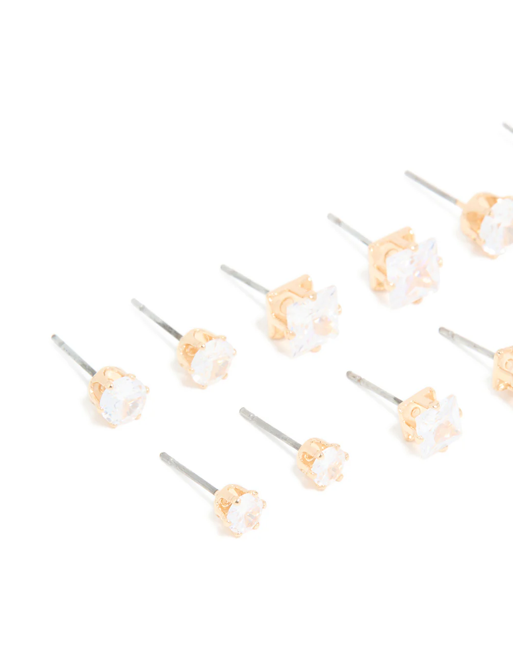 Gold Cubic Zirconia Multi-Sized Stud Earrings 6-Pack
