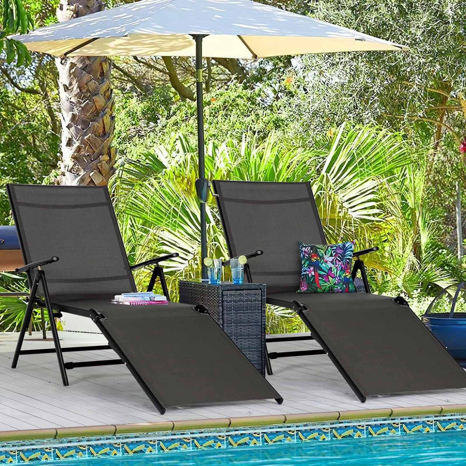 AECOJOY Outdoor Lounge Chair Adjustable Reclining Folding(Set of 2)