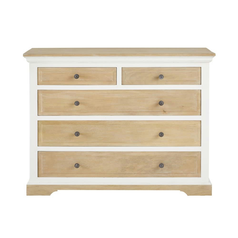 Cezembre - Commode haute 5 tiroirs en manguier massif blanc