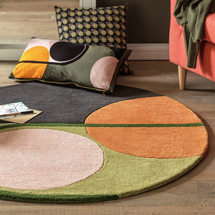 Habitat Geometric Round Wool Cut Pile Rug - 120cm