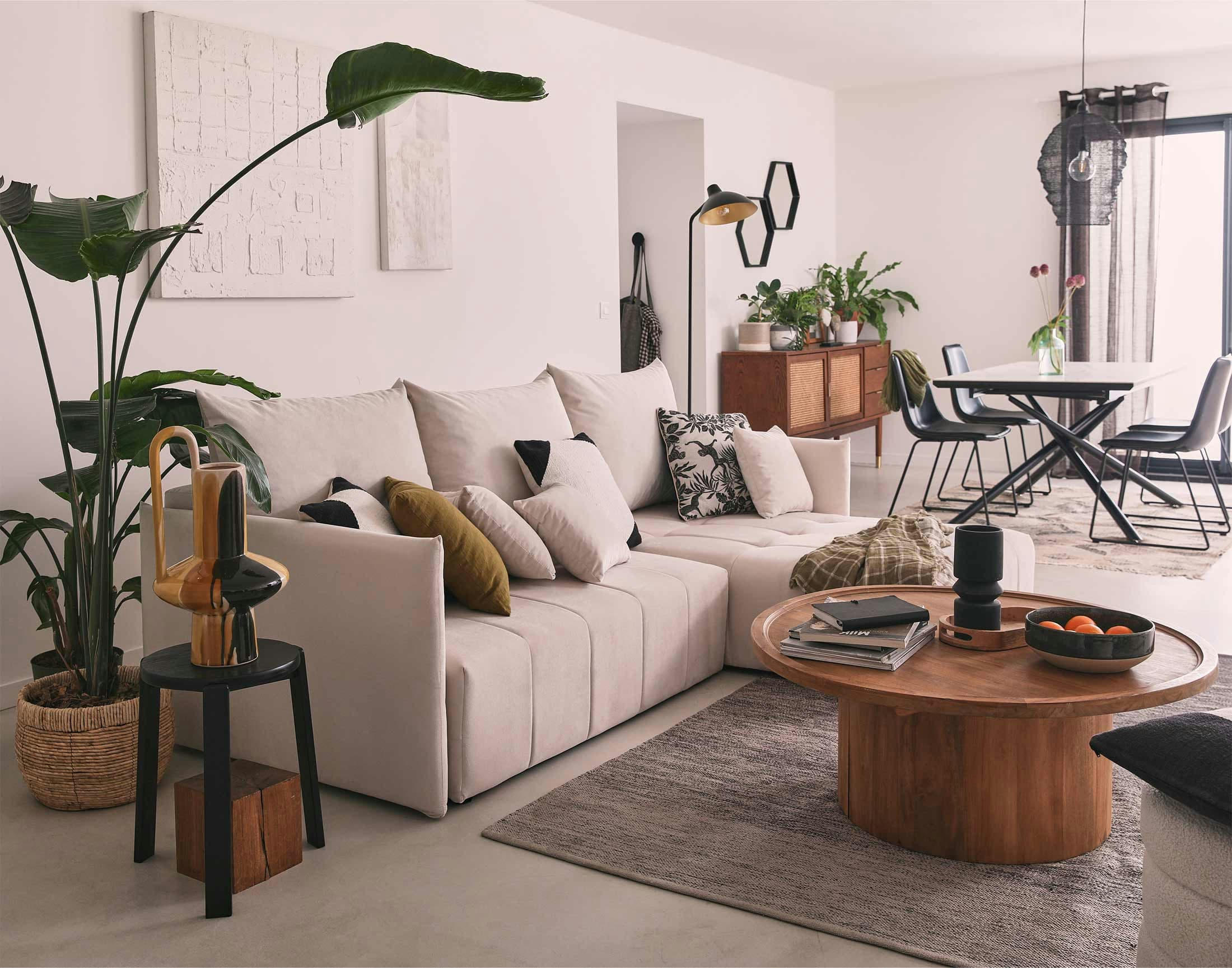 PETRA - Canapé d'angle réversible convertible 4 places en velours beige