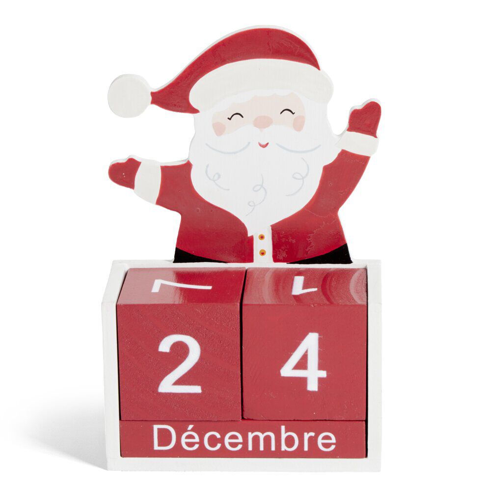 Calendrier de No&euml;l à poser cubes en bois avec Père No&euml;l H15cm