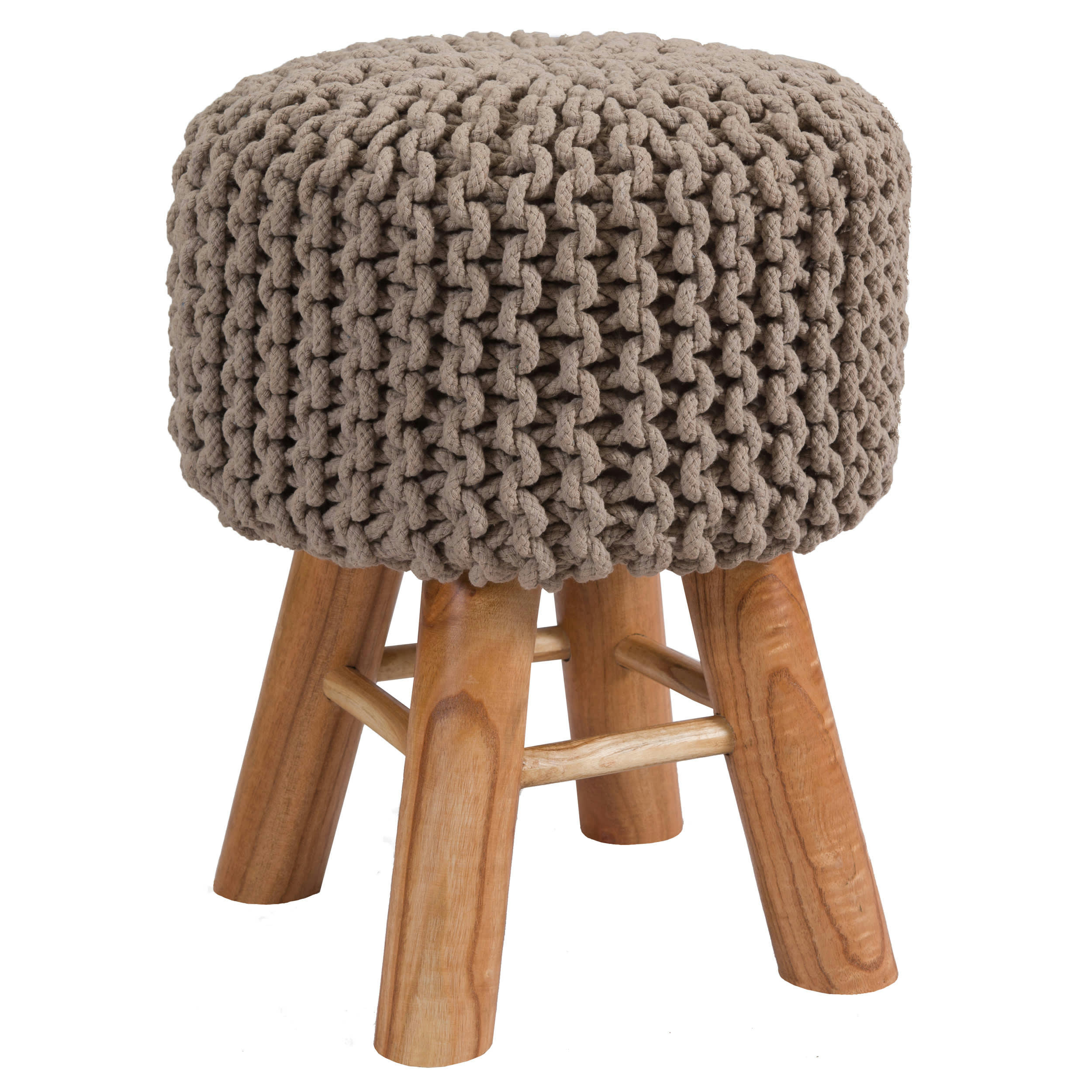 LISA - Petit tabouret tricot en coton taupe