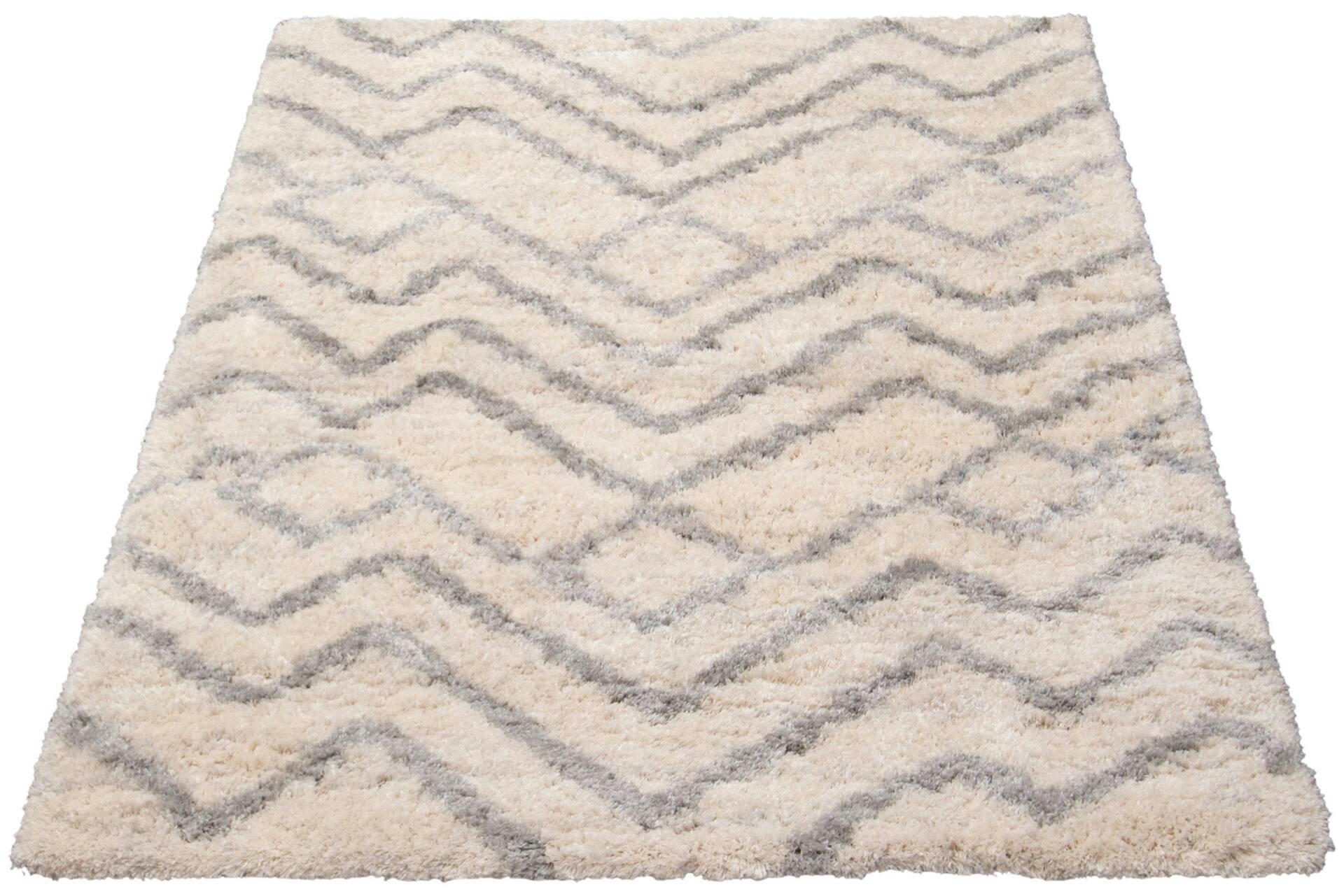 Suzana Rectangular Geometric Patterned Polypropylene Shag Indoor Area Rug, Cream, 7.10-ft x 10.2-ft