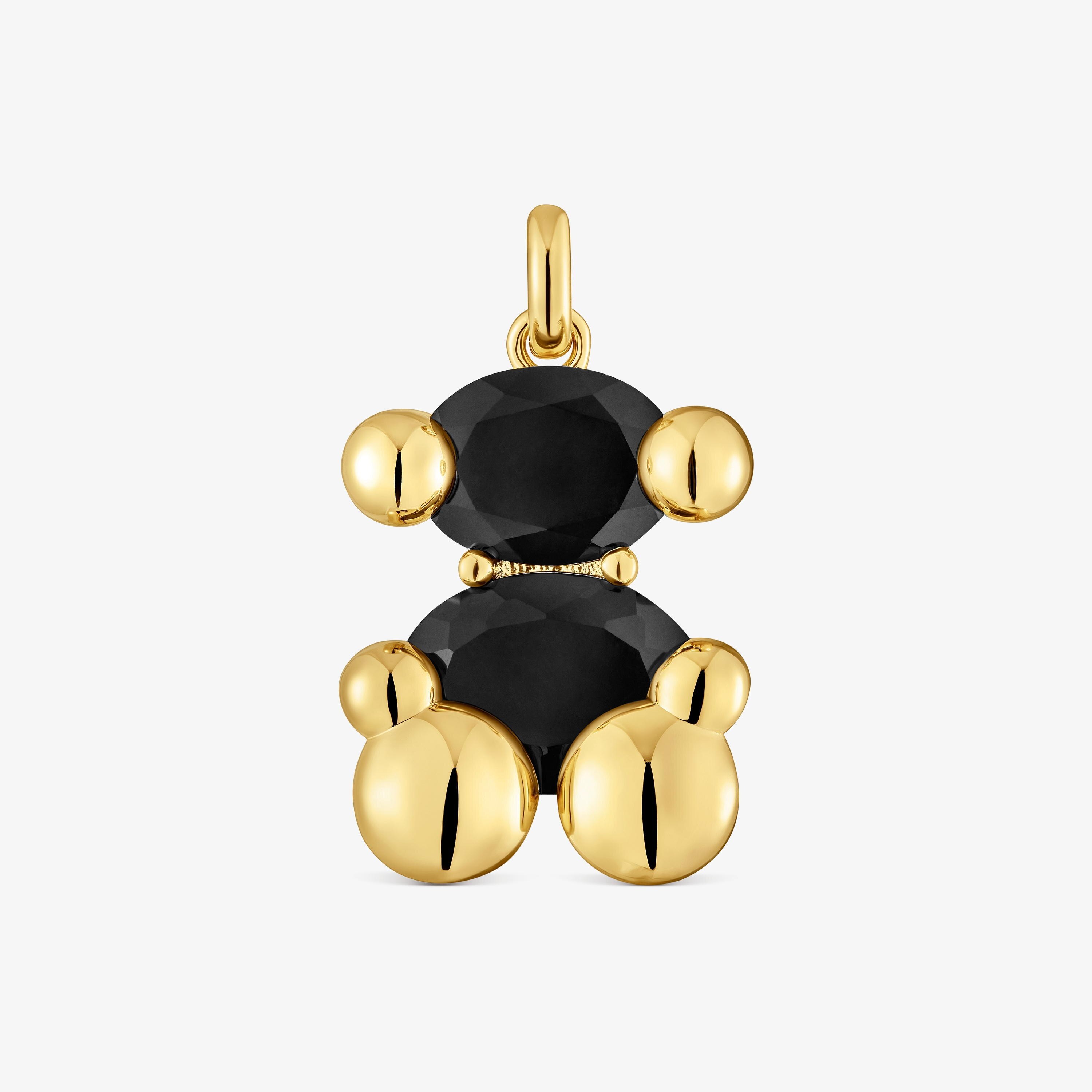 Colgante mediano motivo oso con baño de oro 18 kt sobre plata y ónix Color Bear