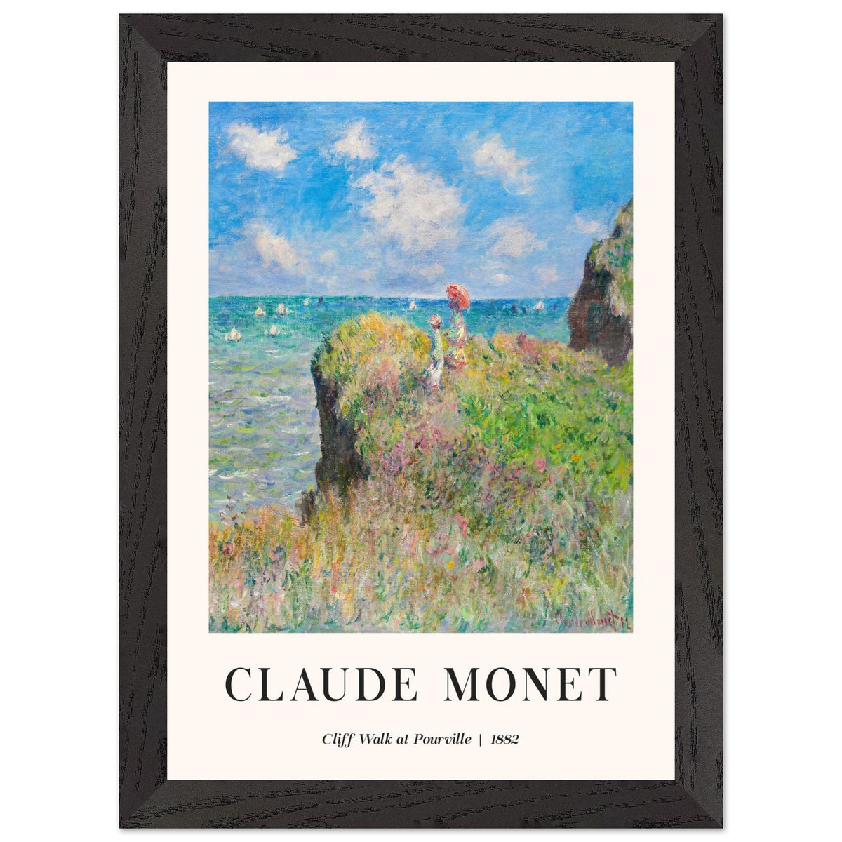 Artfulprints Poster met Lijst Claude Monet - Cliff walk at Pourville  - A4 21x29.7 cm - Blauw