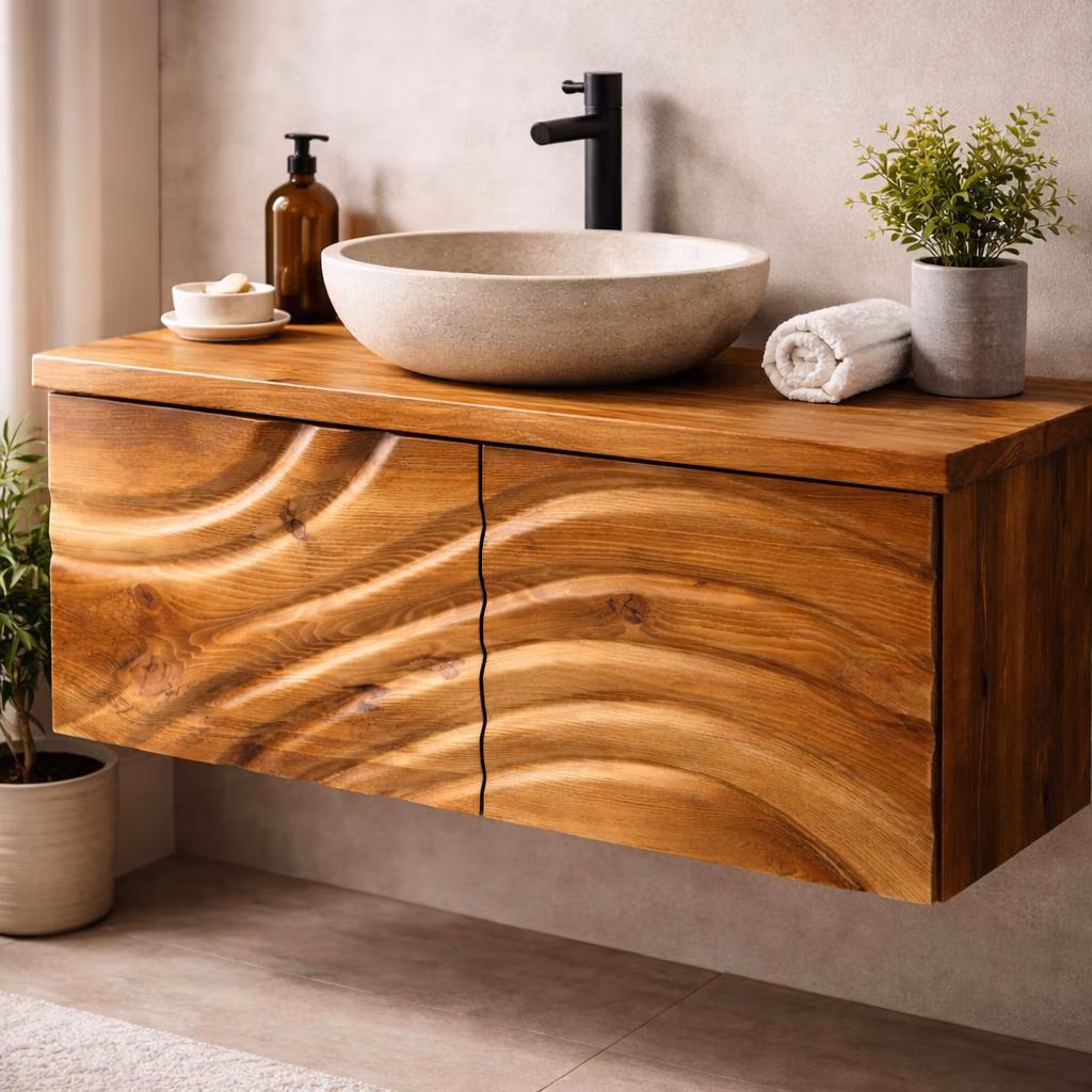 Floating Bathroom Vanity, Solid Wood Wall Mounted Sink Cabinet, Handmade Rustic Modern Bathroom Furniture