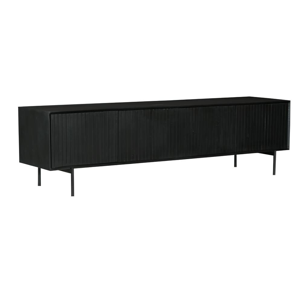 Meuble TV bois noir 4 portes rainurées 210 cm CORTINA