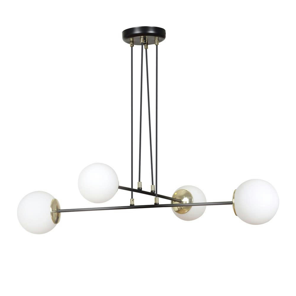 SIGNO - Suspension élégante 4 lumières nordique noir avec détails dorés