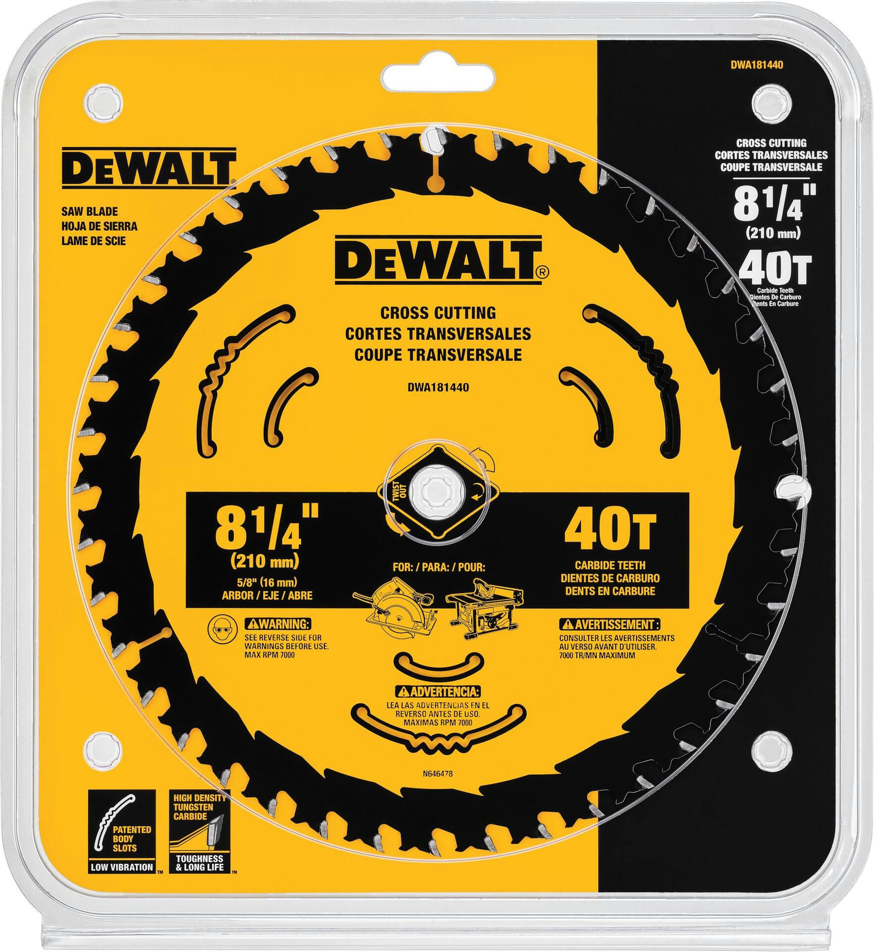 DEWALT DWA181440 8-1/4-in 40T Carbide Tipped Circular Saw Blade for Wood