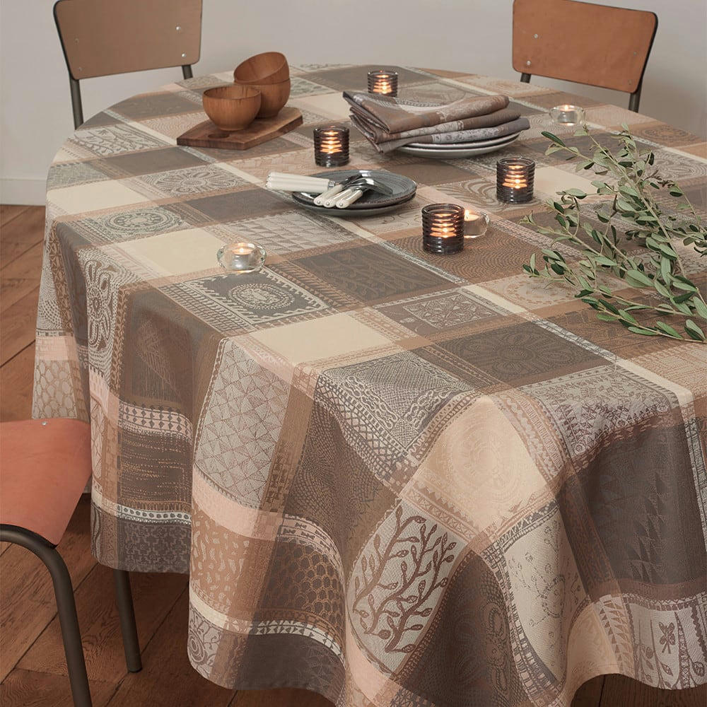 MILLE WAX ARGILE - Nappe carrée  pur coton beige 115x115 cm