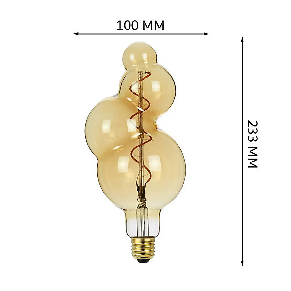 Ampoule filament LED BB100 4W Dimmable 2200K E27, Ampoule Globe Style Spirale Vintage décorative en verre ambré