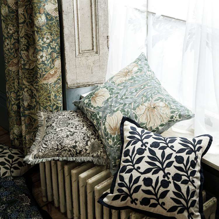 Habitat x Morris & Co. Rosehip Crewel Cushion -Blue -43x43cm