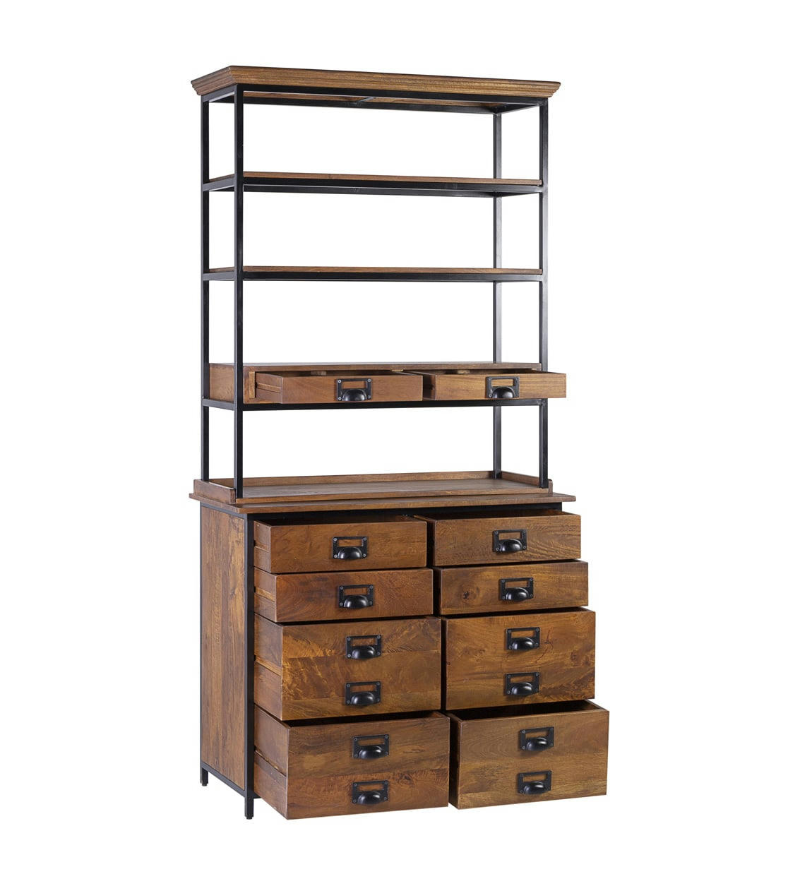 - Bibliothèque en bois de manguier marron et fer noir H200 cm