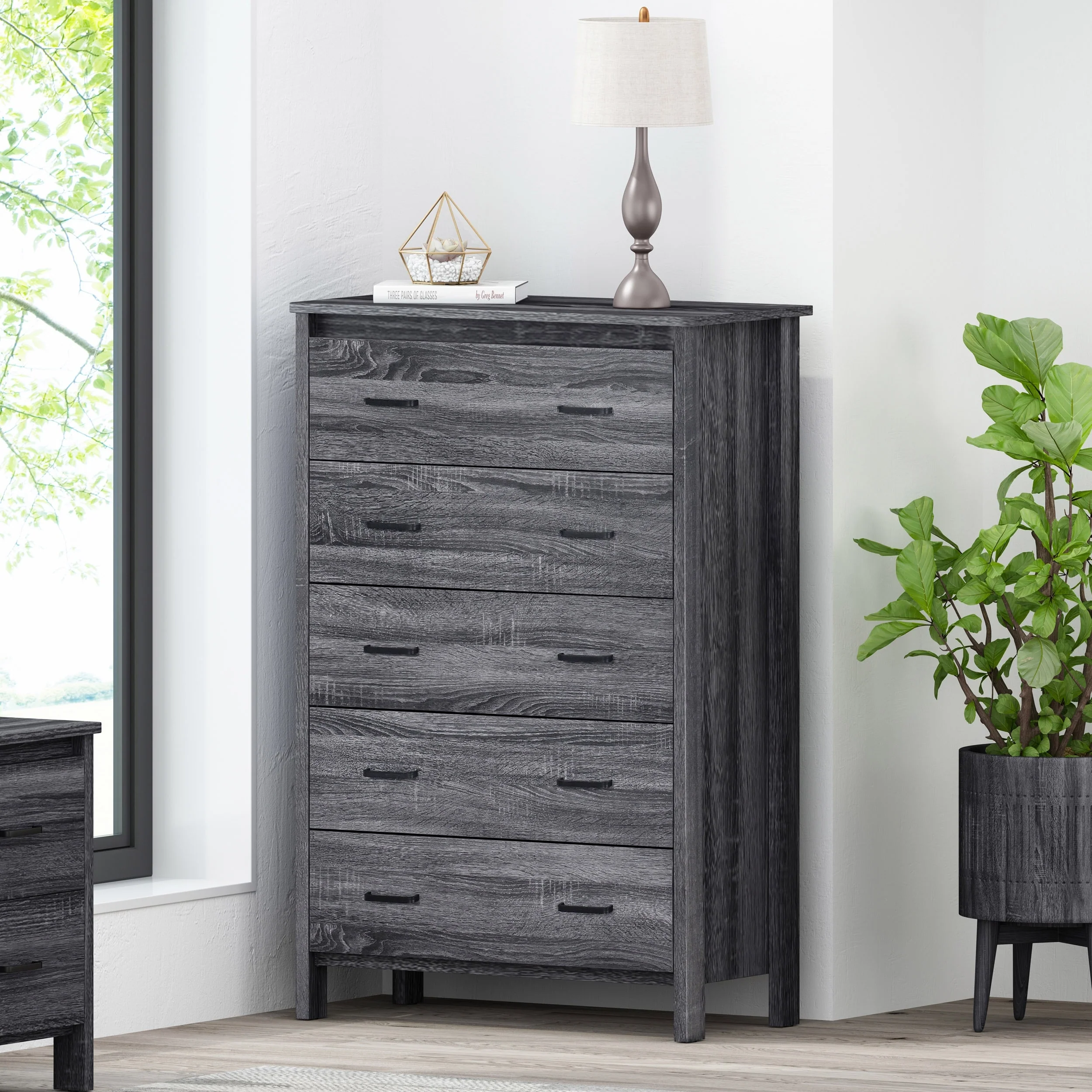 5-Drawer Vertical Chest, Modern Wooden Chest of Drawers with Spacious Storage Space for Bedroom, Hallway, Lliving room