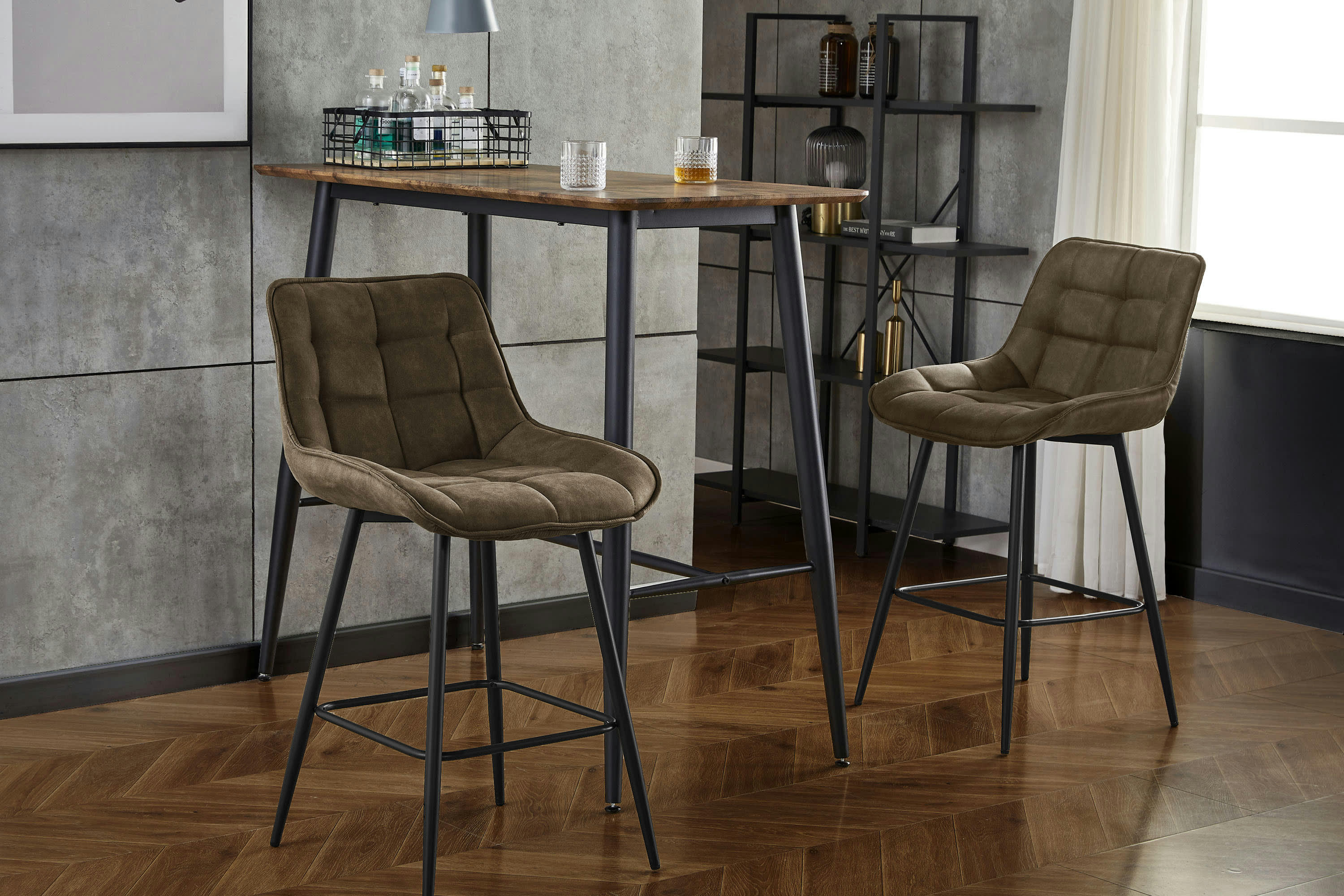 GRANT - Fauteuil de bar vintage en microfibre Marron et métal noir (x2)