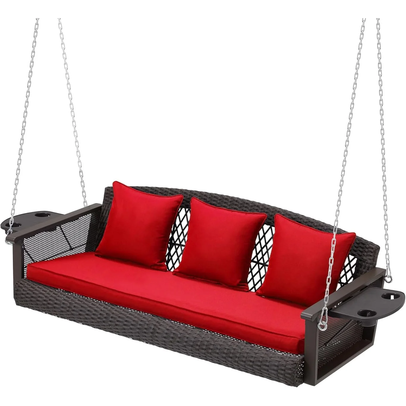 3-Seat Outdoor Porch Swing with Cushions, 900 LBS Capacity, Hanging Chains for Deck, Backyard, Lawn