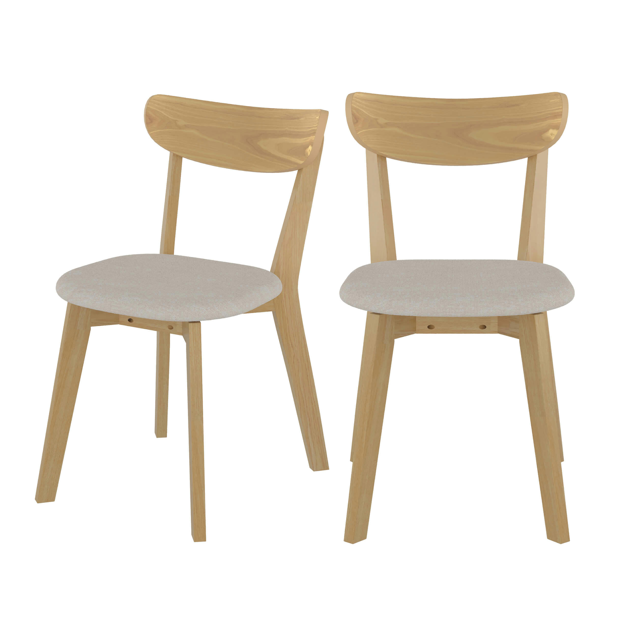 TABATA - Chaise en tissu beige et bois de frêne (lot de 2)