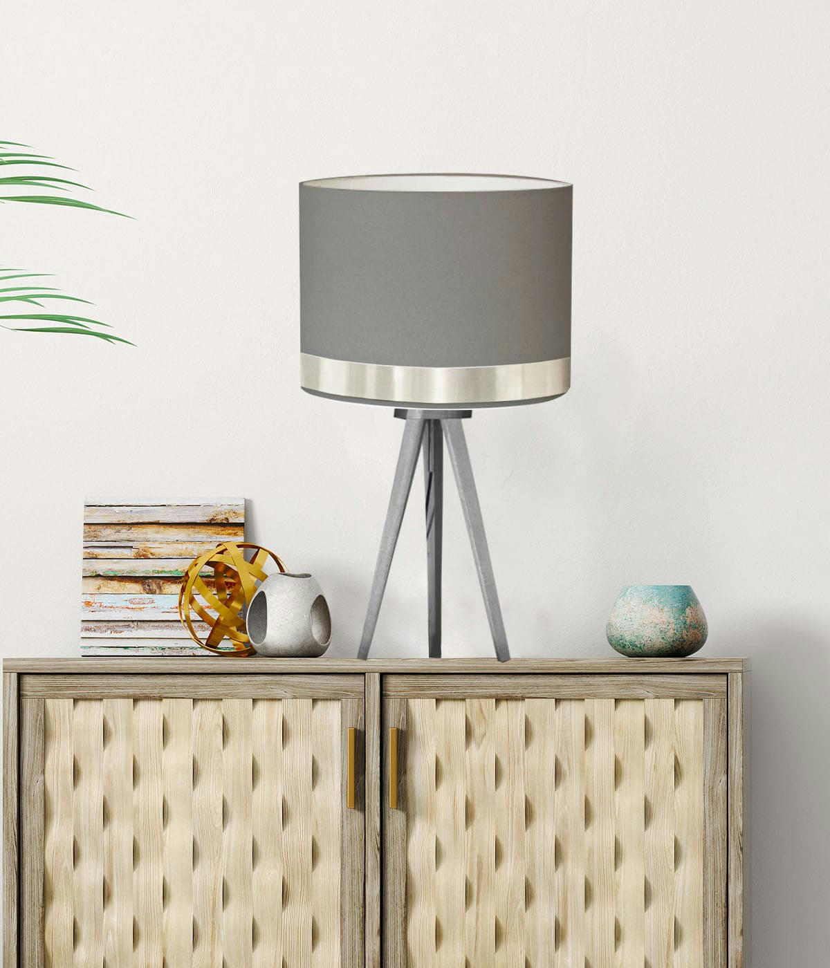 JONC - Abat-jour pour chevet rond gris jonc aluminium D: 25 x H: 20