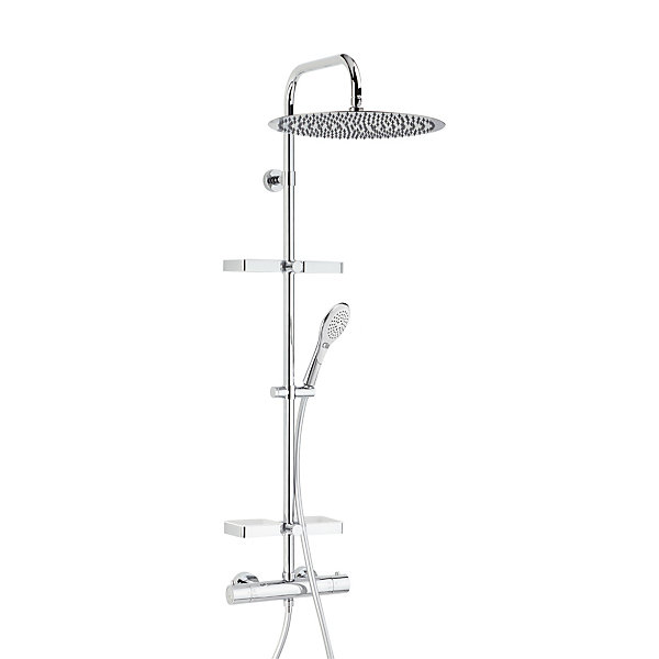 Colonne de douche thermostatique avec tablettes, pomme de tête large, douchette et flexible, chrome, Valentin Opium