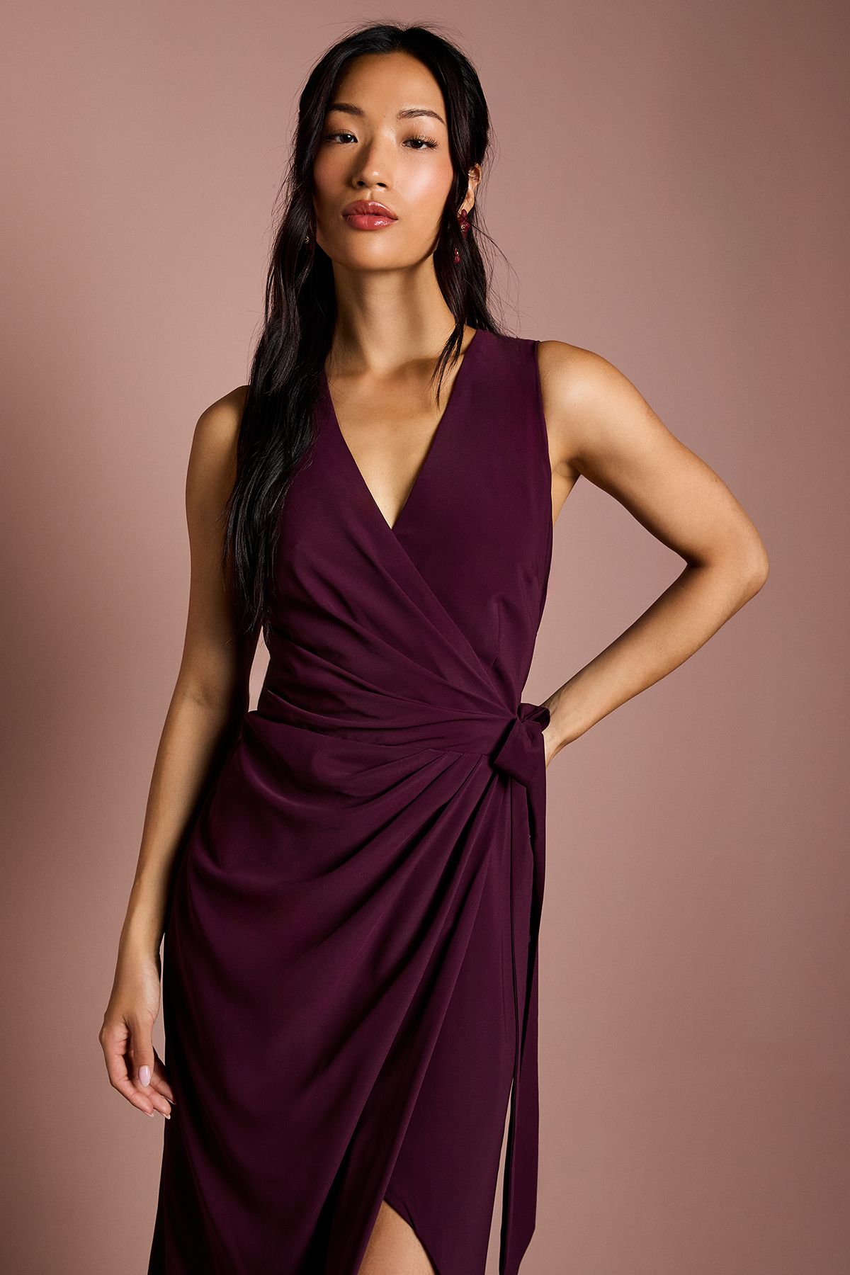 Coast V Neck Wrap Detail Crepe Maxi Bridesmaid Dress