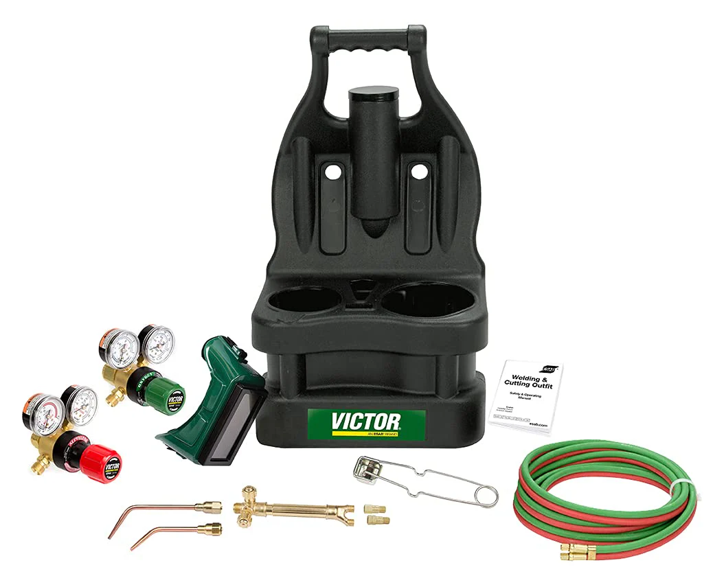 0384-0945 G150 J-P Light Duty Gas Welding Outfit Tote Kit Without Tanks, R150-200/R150-540 Gas Regulators, 103-01FP Torch Handle, Striker, 12.5' - 3/16 Hose, Goggles, Tank Key