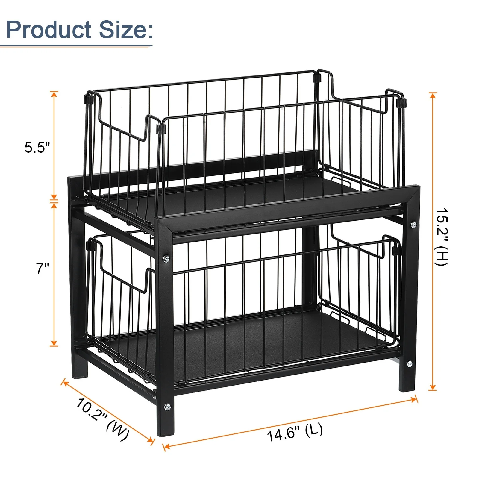 2 Tier Under Sink Cabinet Organizer with Sliding Drawer Pull Out Baskets, Black