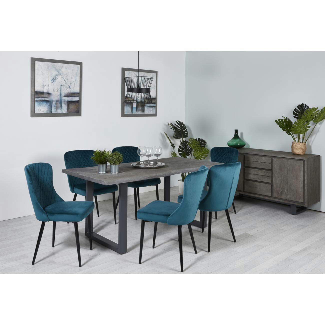 NIVEN - Table à manger en Acacia Massif 8 personnes Gris