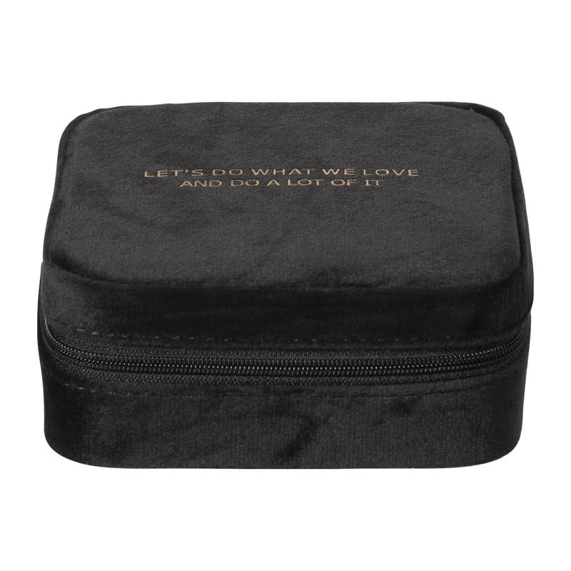 Sieradendoos met rits - zwart/roze - 12.5x12.5x5 cm