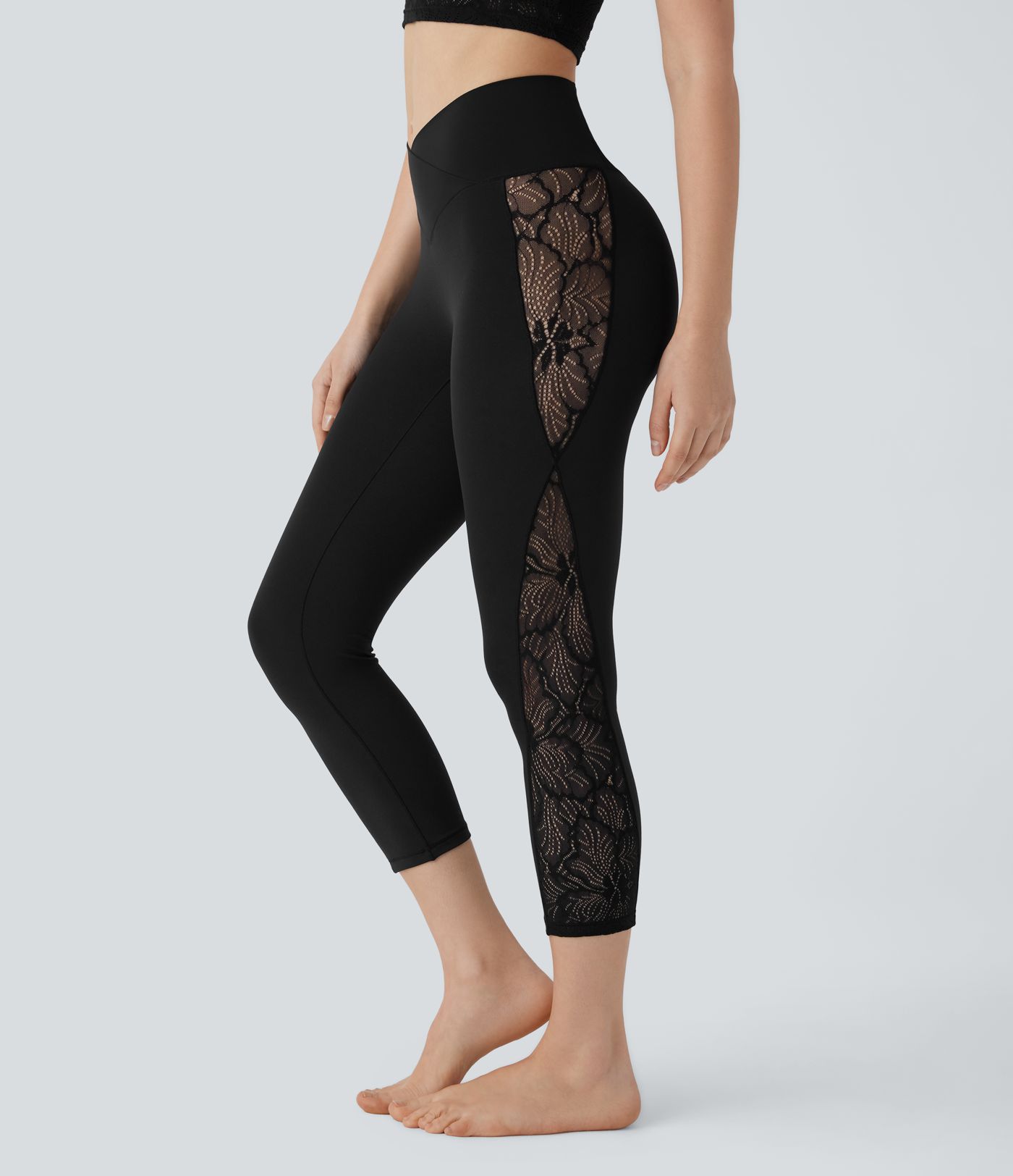 Legging corsaire de yoga taille haute croisé avec dentelle contrastée - Protection UPF50
