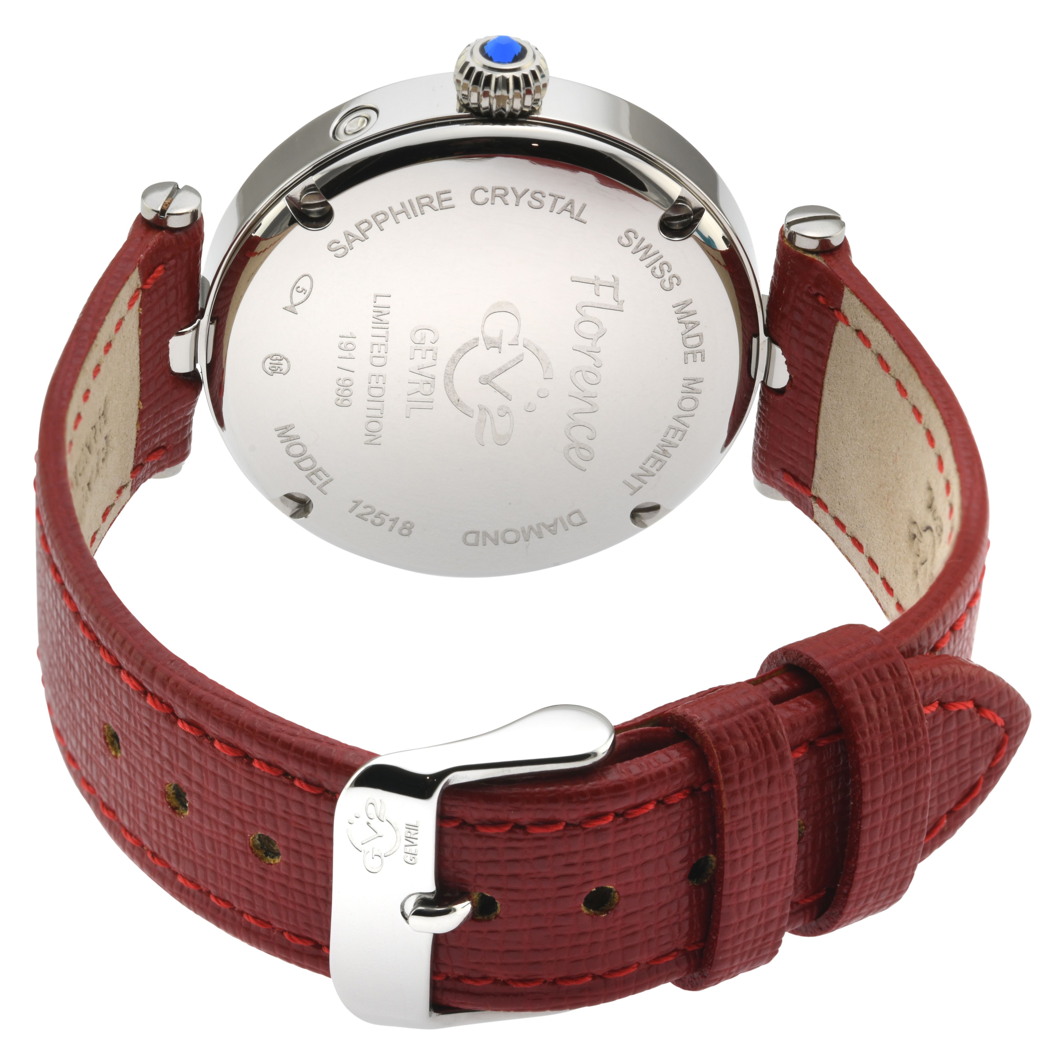 GV2 Florence, Swiss Quartz Watch, MOP white Dial, Handmade Italian Leather, and Sapphire Crystal