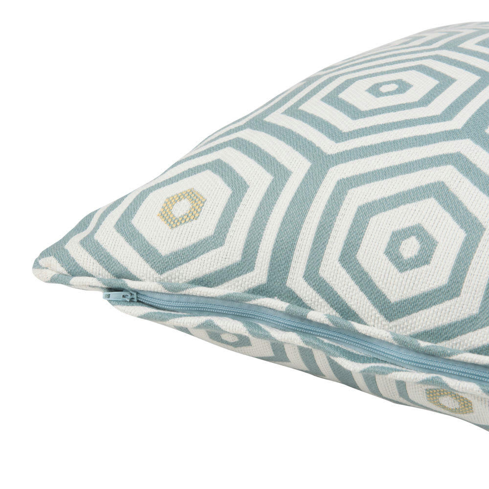 ORIGA - Coussin tissé jacquard motifs graphiques bleus et blancs 45x45