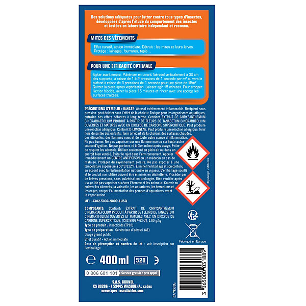 Aérosol mites des vêtements Kapo 400ml