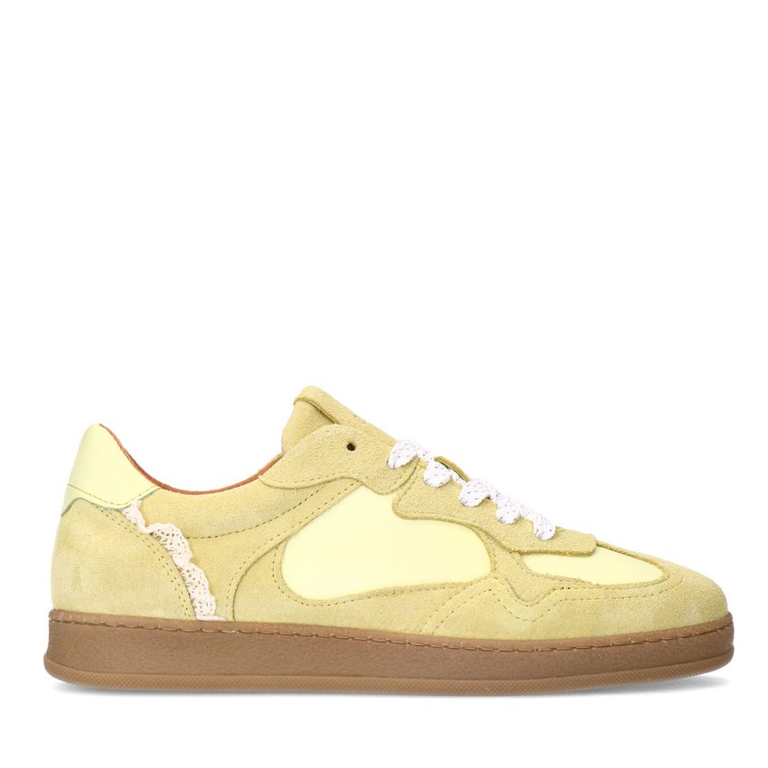 Manfield Gele sneakers met kant