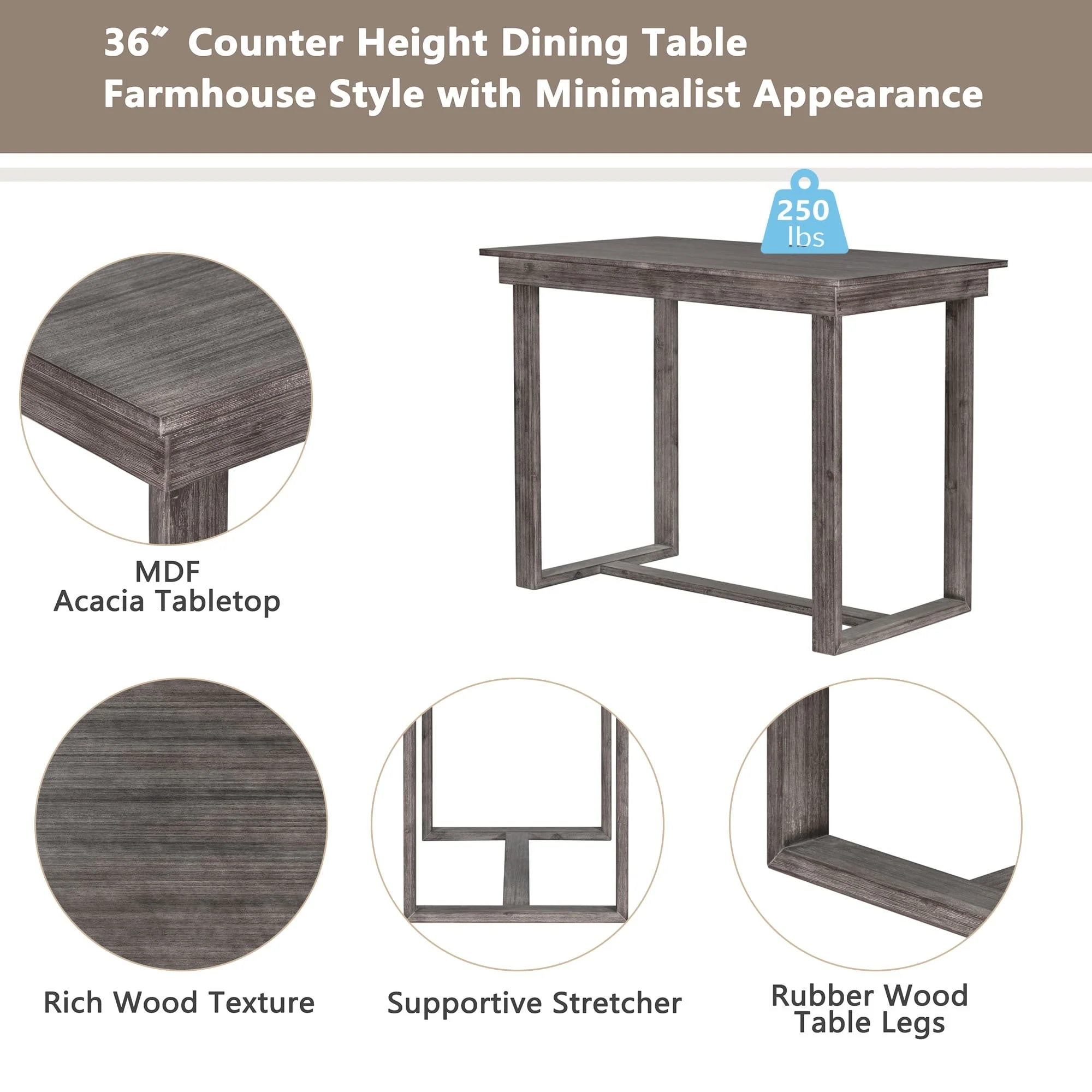 Farmhouse Counter Height 5-Piece Dining Table Set with 1 Rectangular Dining Table and 4 Dining Chairs for Small Places