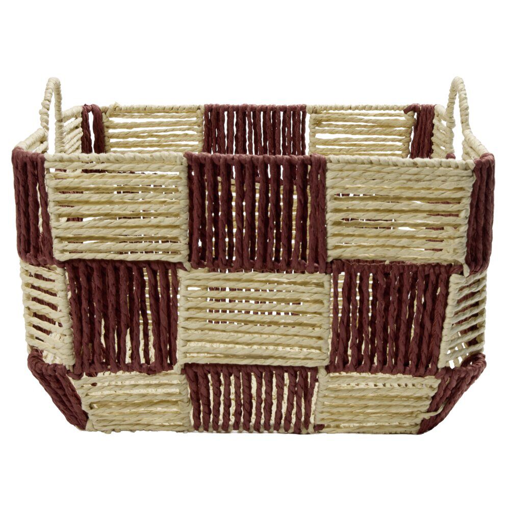 Panière de rangement carrée damier papier beige et rouge 34x34xH24cm