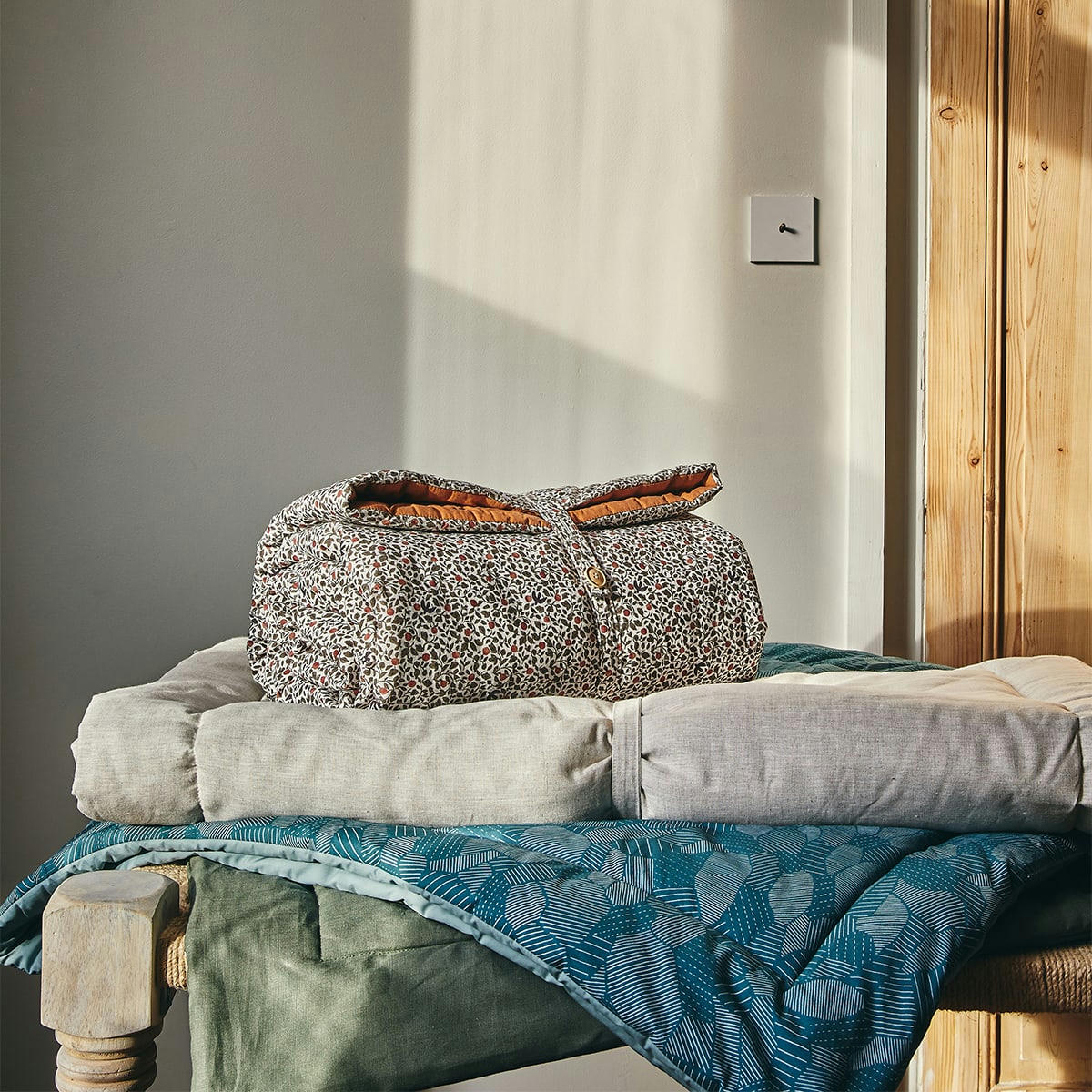 ROMARIN - Couvre-lit uni en lin vert 130x200