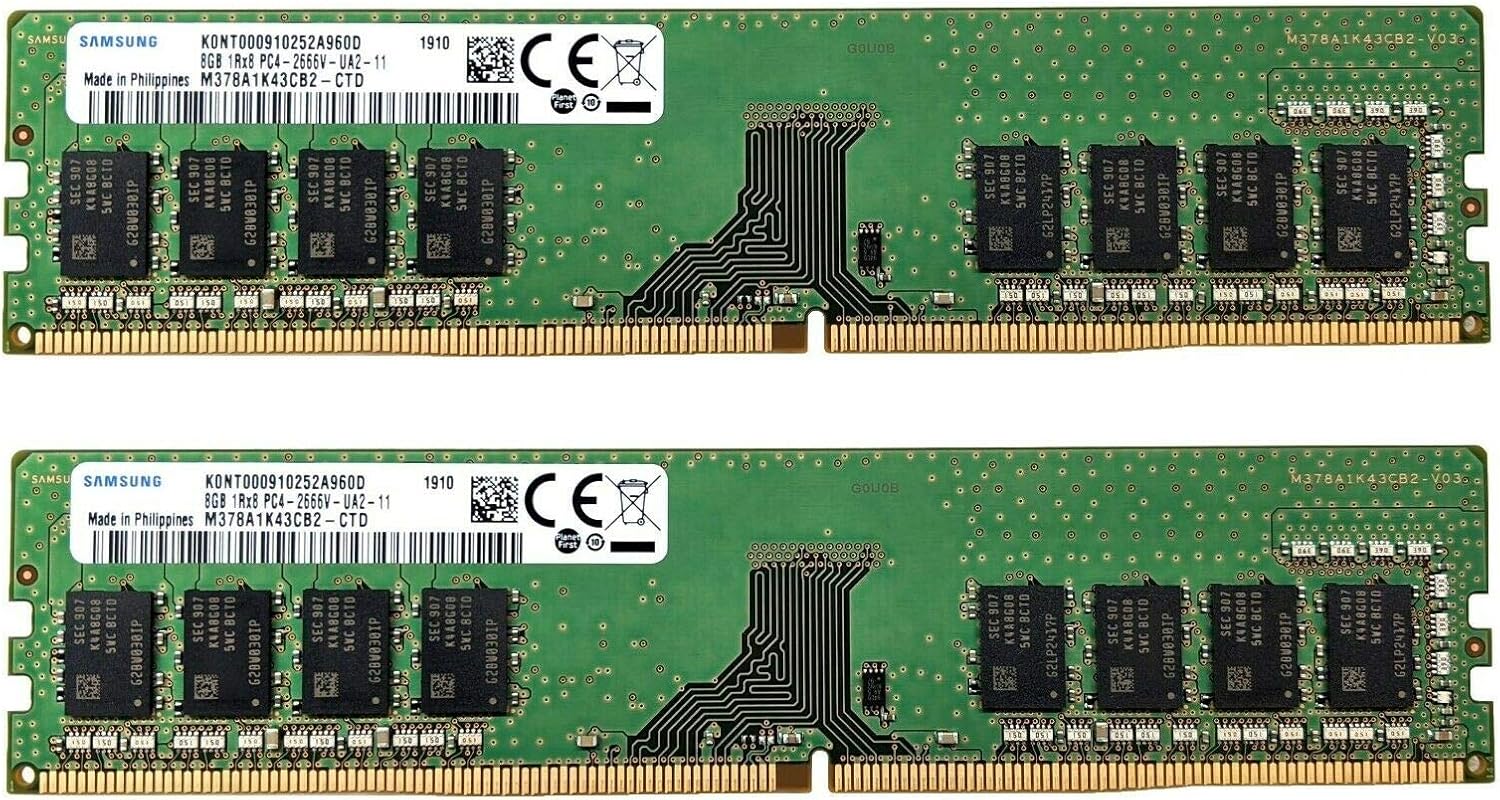 Samsung 16GB (2x8GB) DDR4 2666MHz DIMM PC4-21300 UDIMM Non-ECC 1Rx8 1.2V CL19 288-Pin Desktop Computer RAM Memory Upgrade Kit M378A1K43CB2-CTD