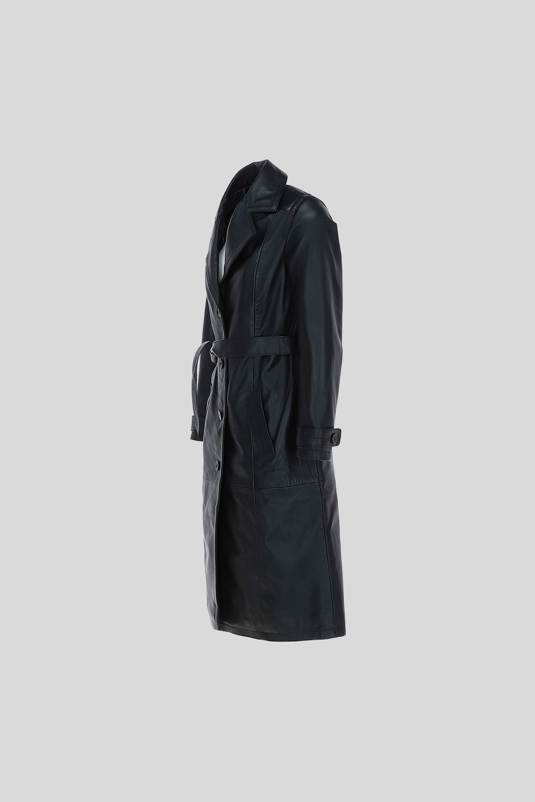 Ashwood Leather Elegant Longline Genuine Leather Trench Coat with Waist Tie