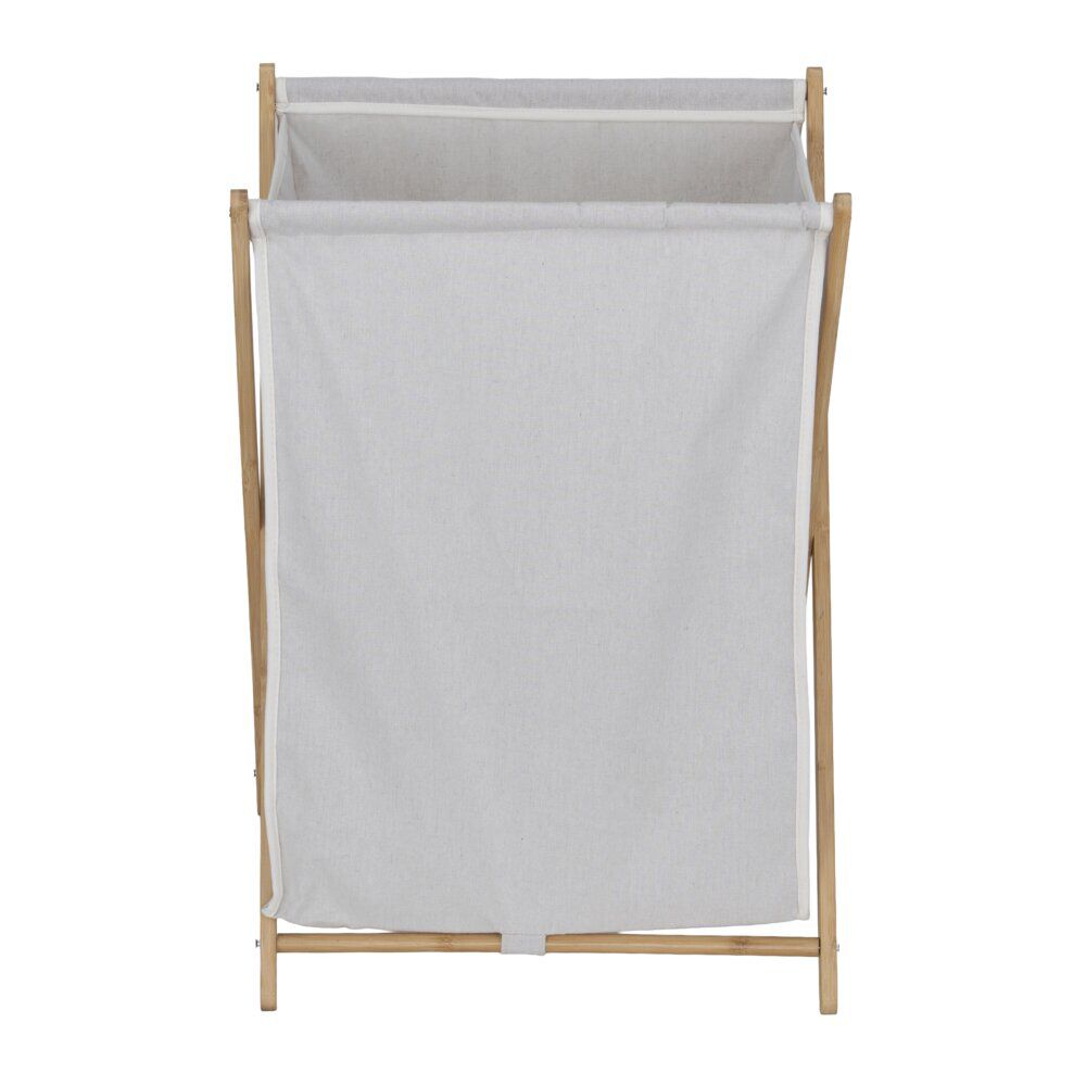 Panière à linge 70L pliante bambou et tissu beige 45x38,5xH64cm