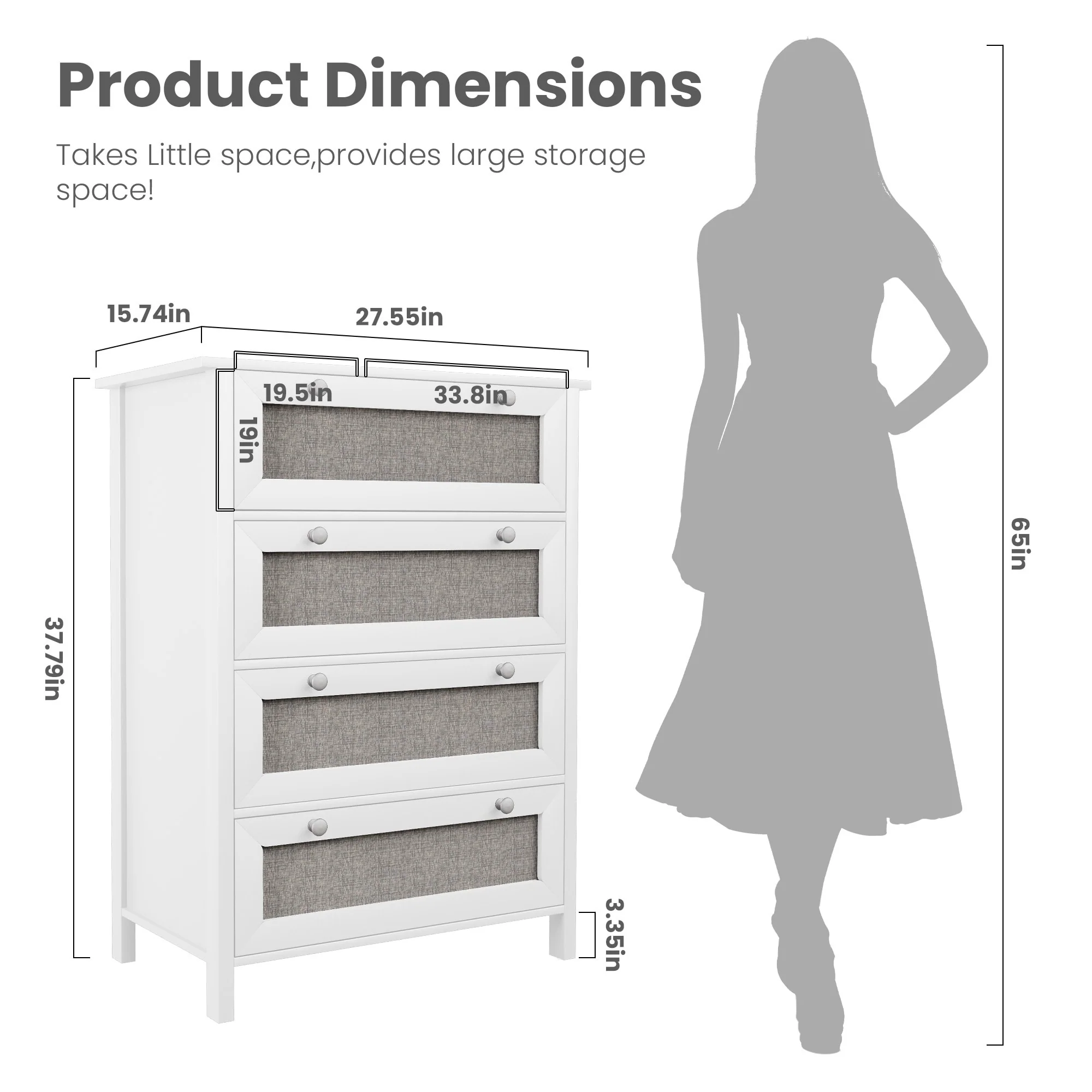 White 4-drawer Fabric Chest with Round Pulls for Easy Access to Interior Items