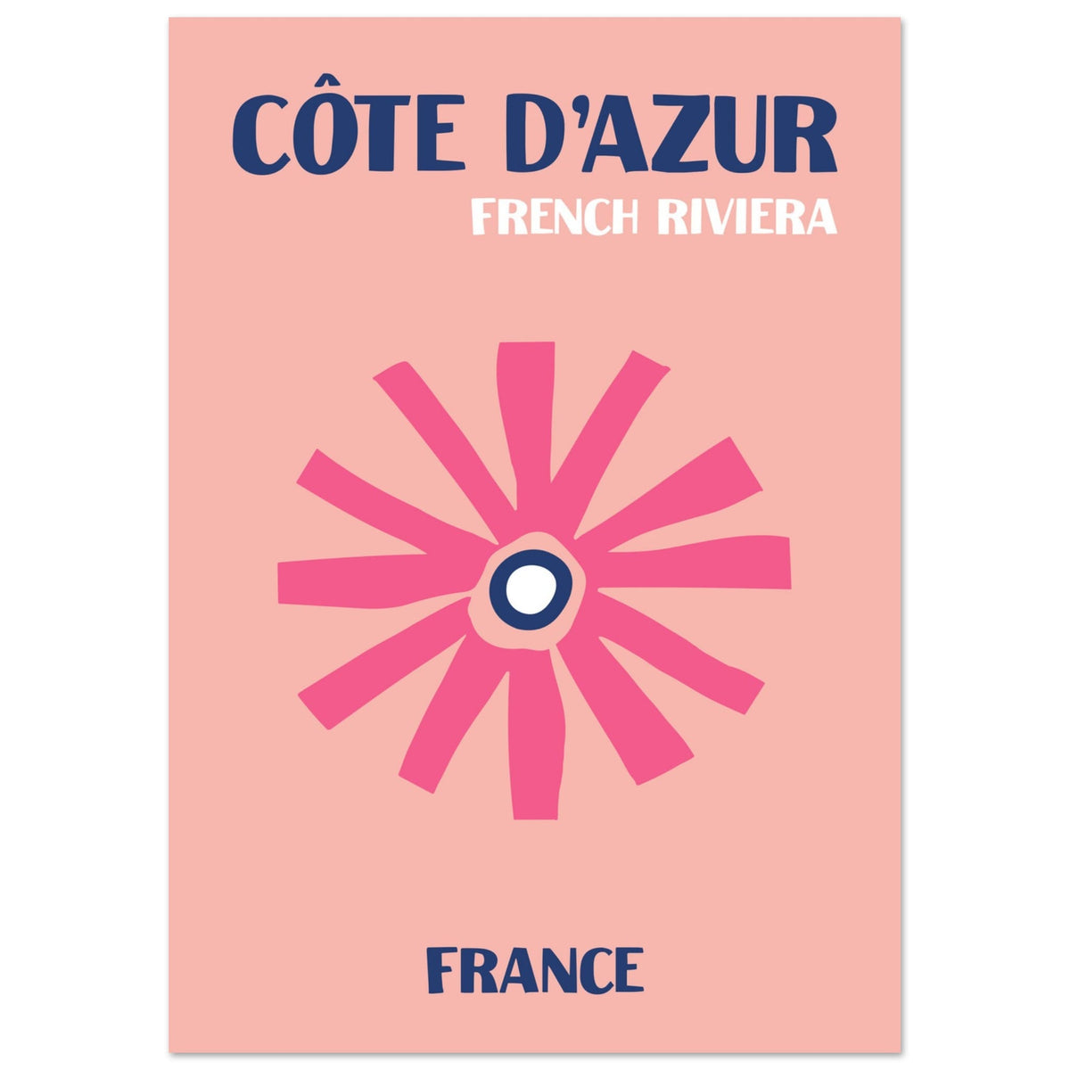 Artfulprints Poster Frankrijk - Cote d'Azur  - A4 21x29.7 cm - Roze