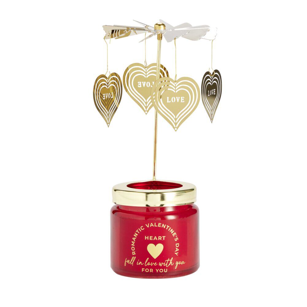 Bougie Saint Valentin dans verre rouge couvercle doré Ø6xH6cm