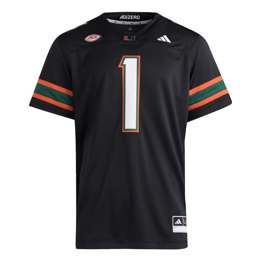 Men's adidas #1 Black Miami Hurricanes Premier Jersey