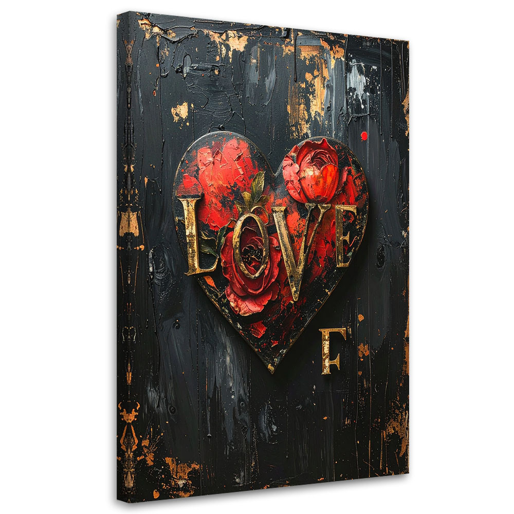 Obraz do salonu sypialni biura, Napis Love serce w stylu vintage 20x30