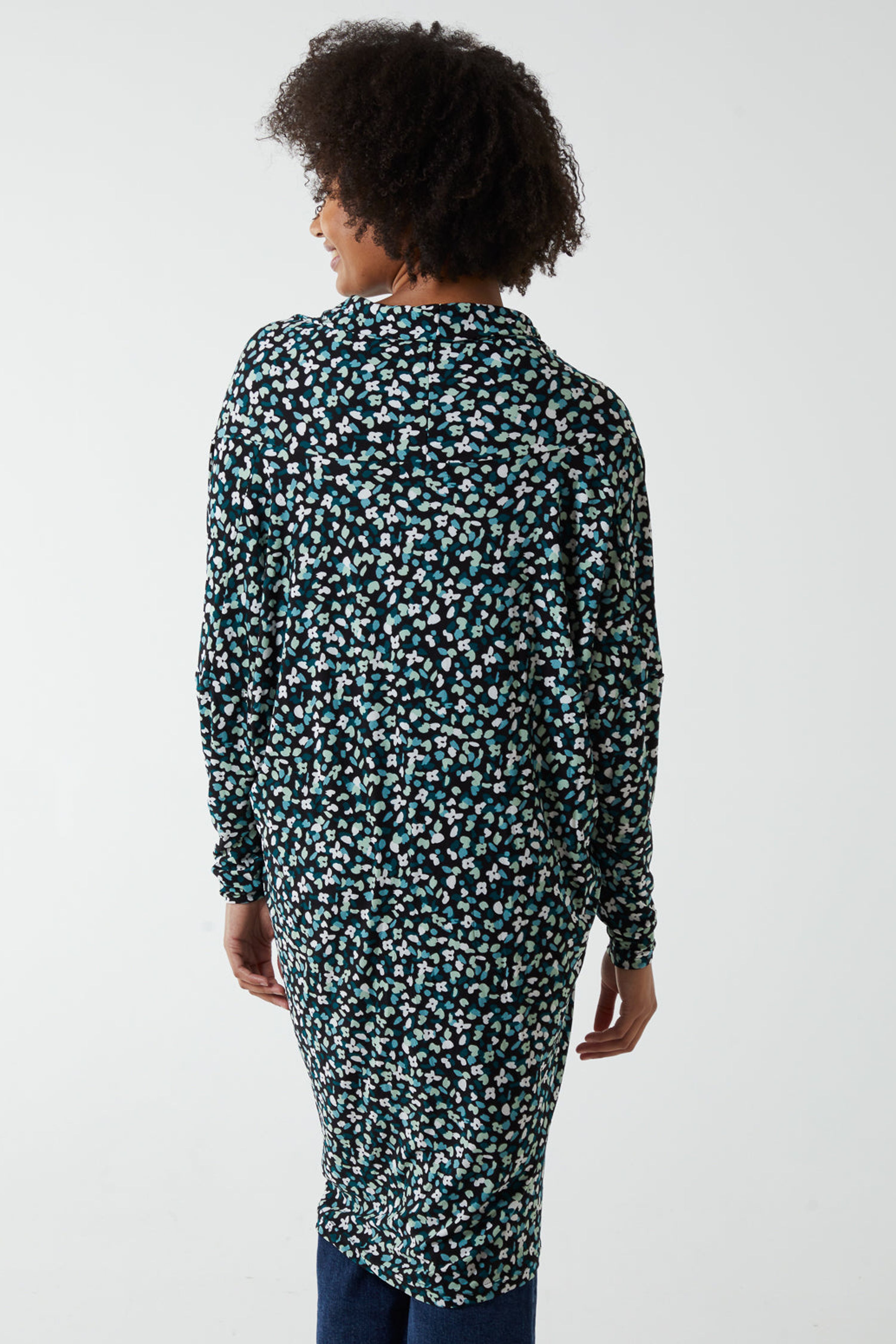 Blue Vanilla Green Draped Dip Hem Long Top