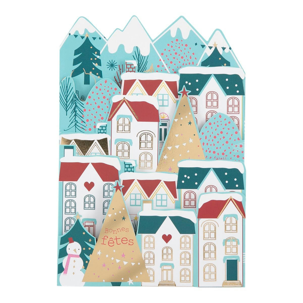 - Carte De Vœux Accordéon - Village Enneigé
