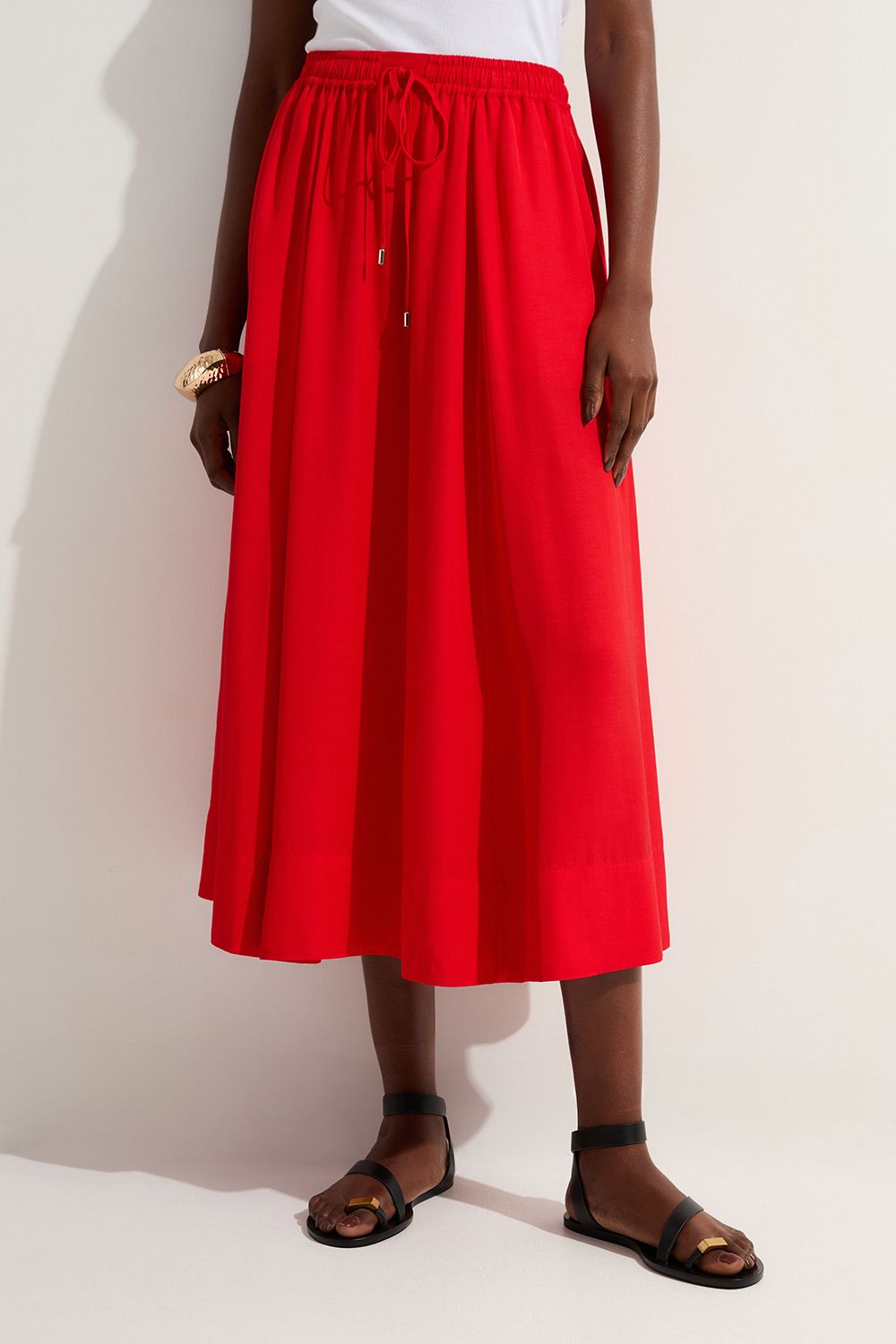 KarenMillen Premium Viscose Linen Tie Waist Woven Skirt